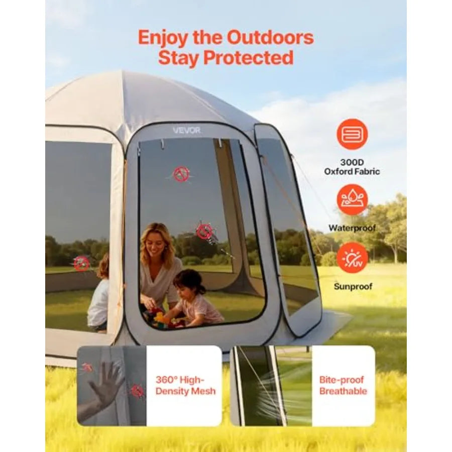 12 x 11 ft Pop up Screen House Tent 10-12 Person, Quick Set-Up
Quick Setup
