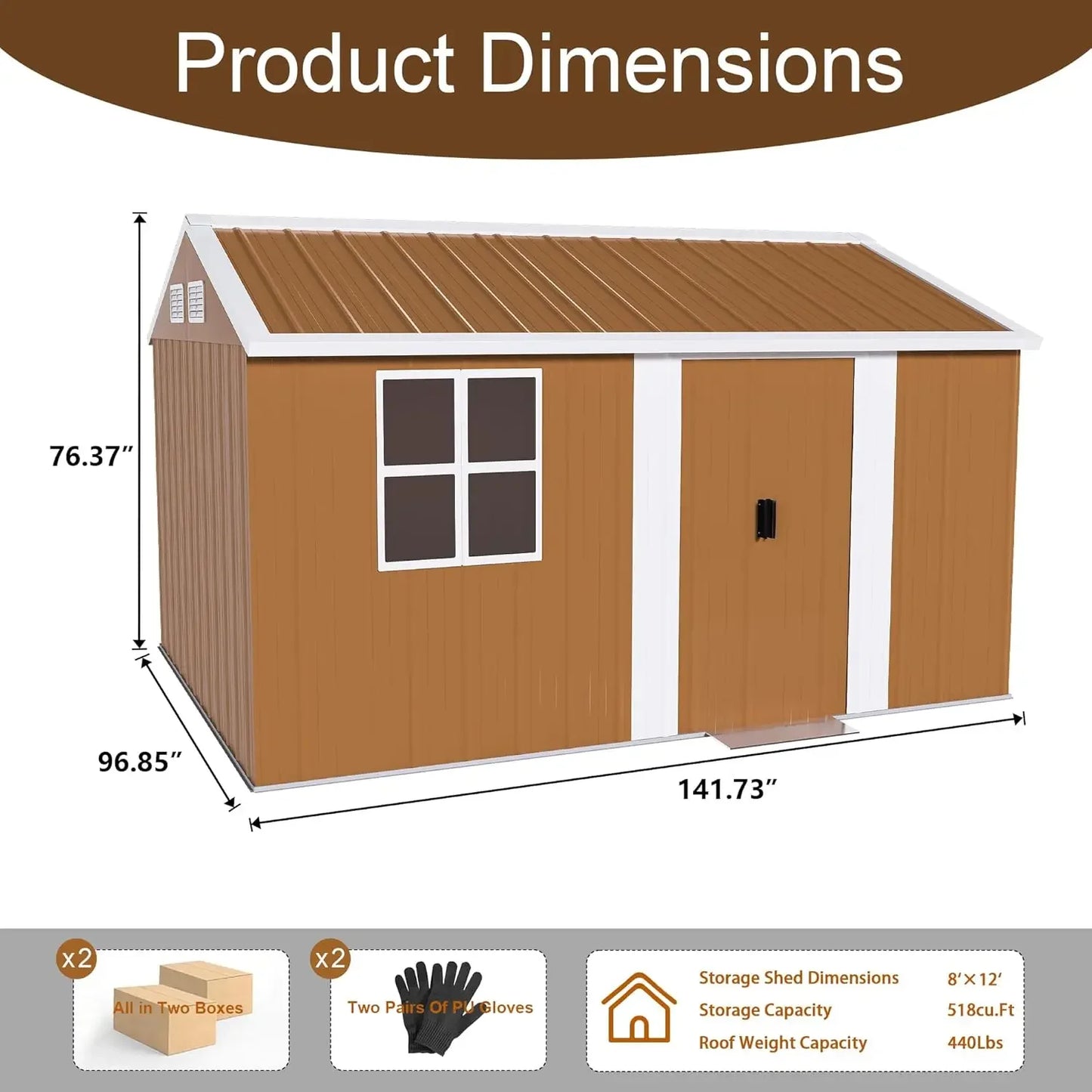 12x10 FT Metal Shed Windows, Door & Ventilation