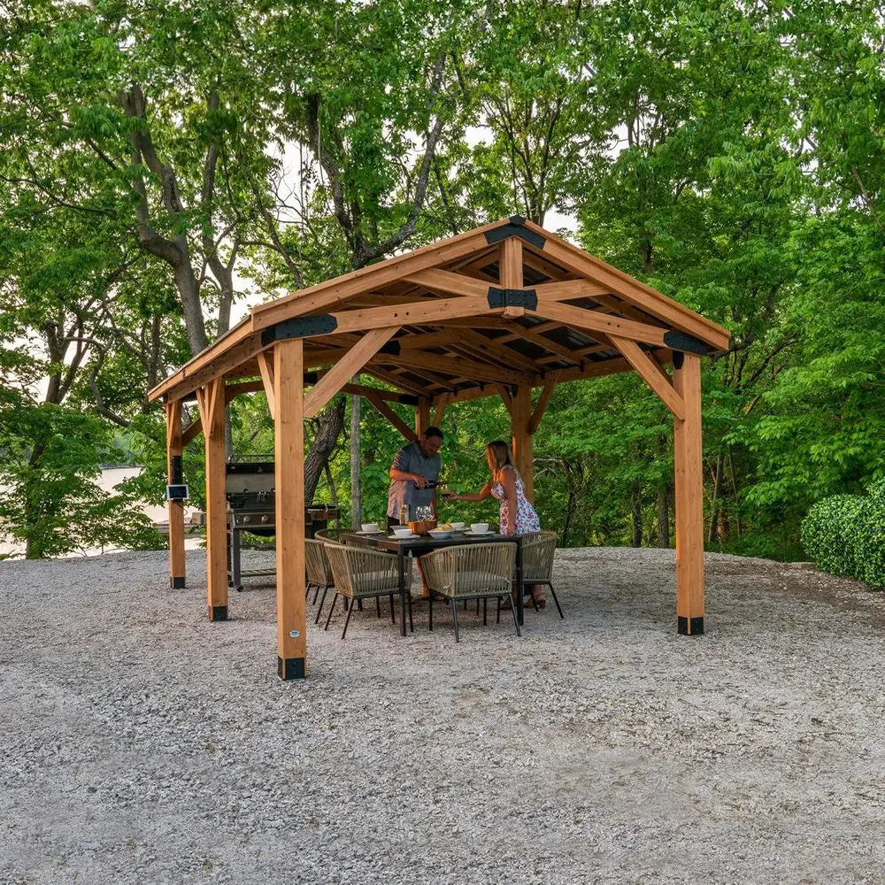 20ft x 12ft Cedar Wood Carport Pavilion with Steel Roof
