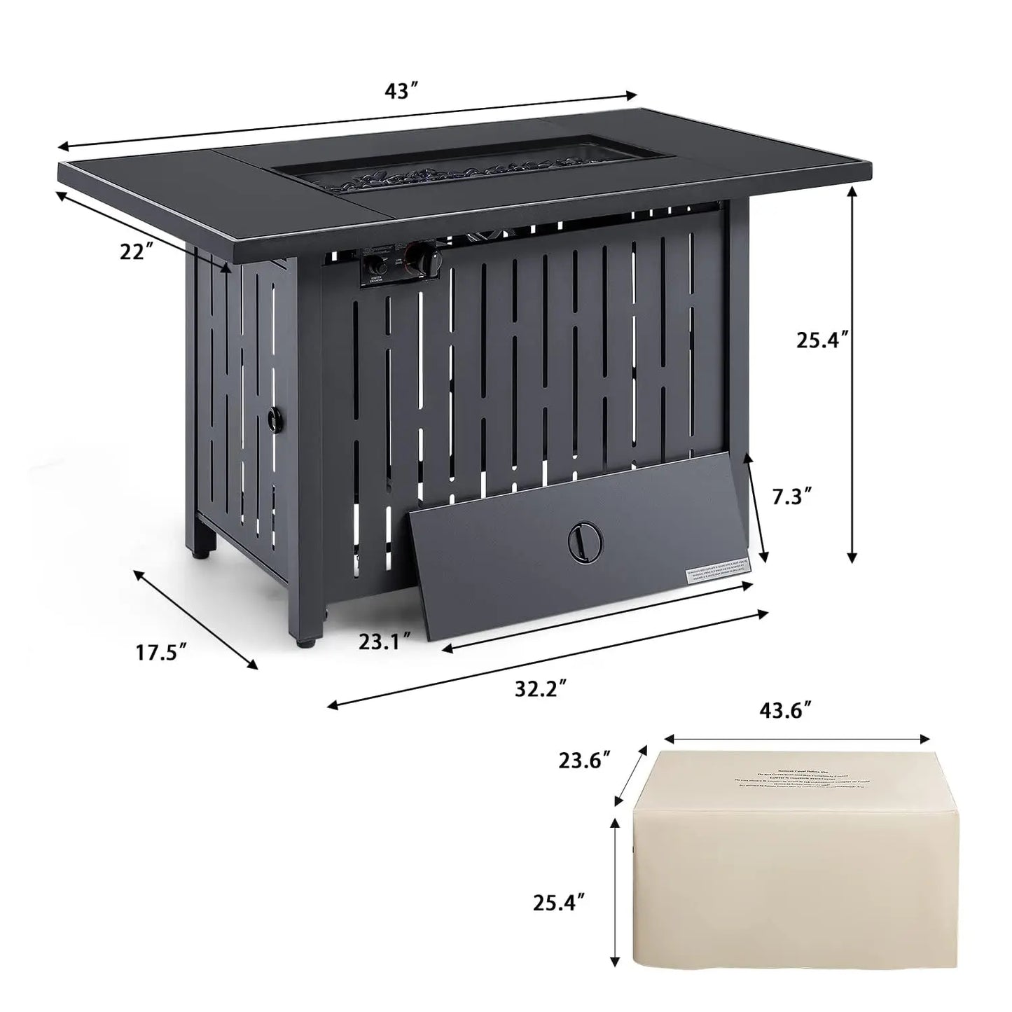 43 inch Propane Gas Fire Pit Auto ignition Tempered Glass
