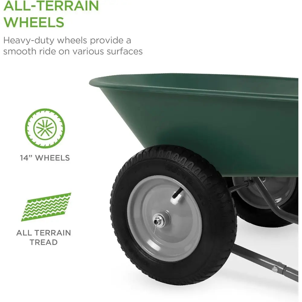 Green Dual-Wheel Yard Wheelbarrow