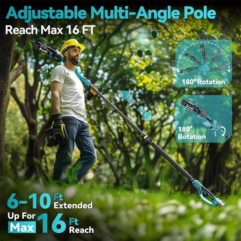 2 in 1 Cordless 8'' Pole Saw Mini Chainsaw W Extension Pole