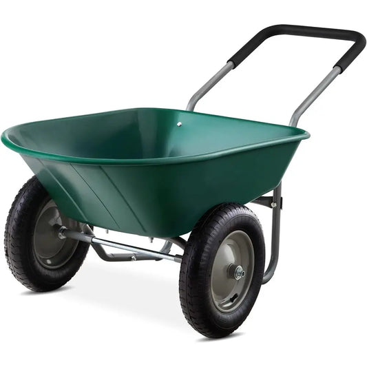 Green Dual-Wheel Yard Wheelbarrow
