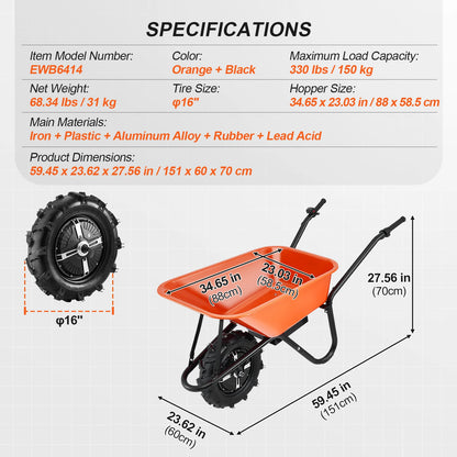 Electric Wheelbarrow Utility Garden Dump Cart