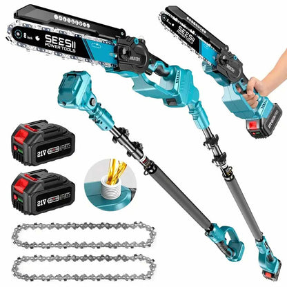 2 in 1 Cordless 8'' Pole Saw Mini Chainsaw W Extension Pole