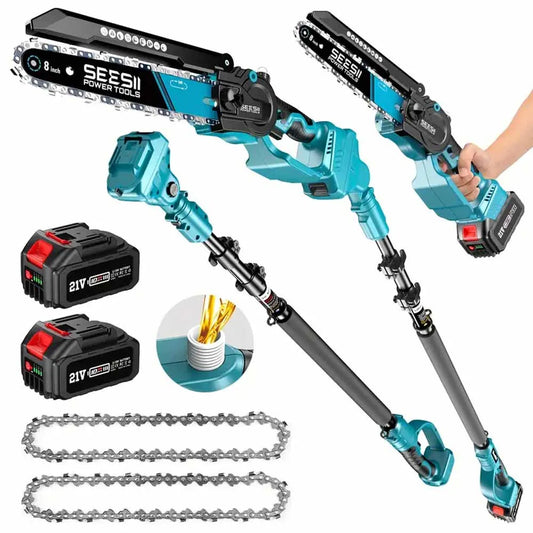 2 in 1 Cordless 8'' Pole Saw Mini Chainsaw W Extension Pole