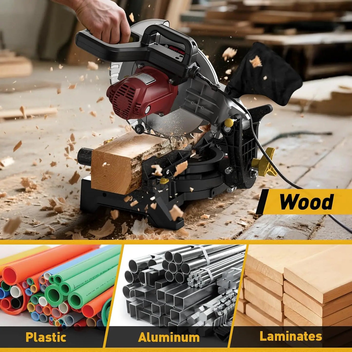 Compound Miter Saw Left Miter Single Bevel, Metal .Plastic, Wood