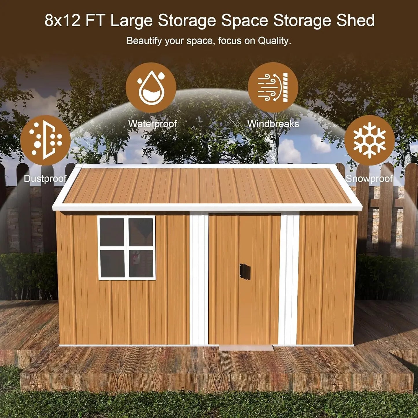 12x10 FT Metal Shed Windows, Door & Ventilation