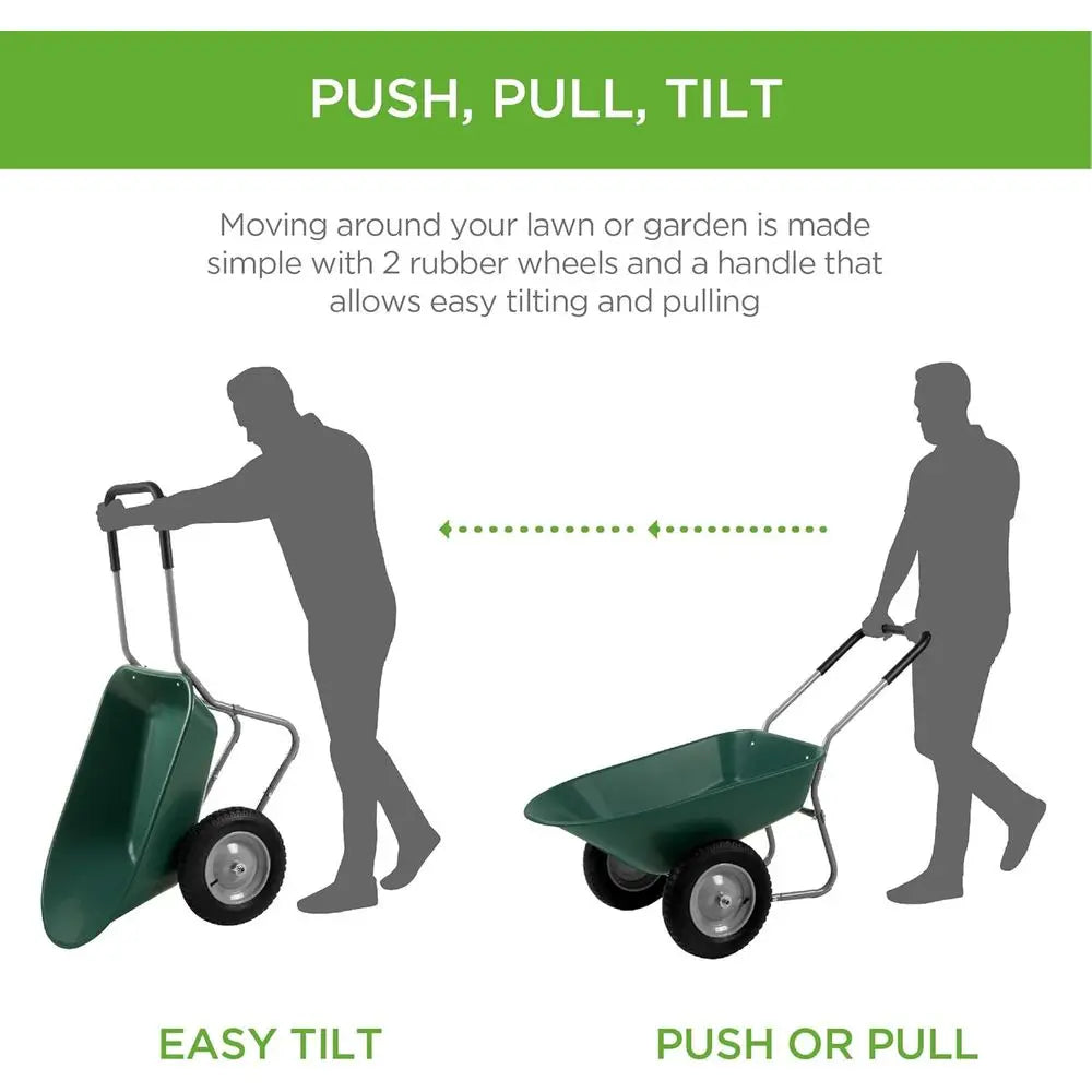 Green Dual-Wheel Yard Wheelbarrow