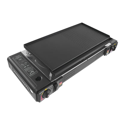 2-Burner Camping Gas Stove Grill Pan