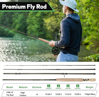 4-Piece Graphite Fly fishing Rod and Reel combo With Bag