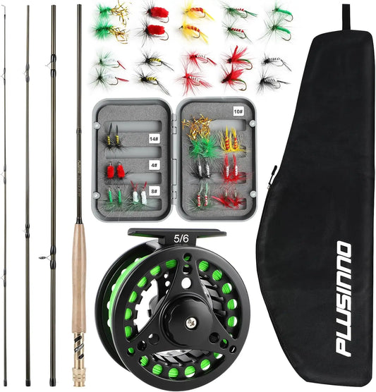 4-Piece Graphite Fly fishing Rod and Reel combo With Bag