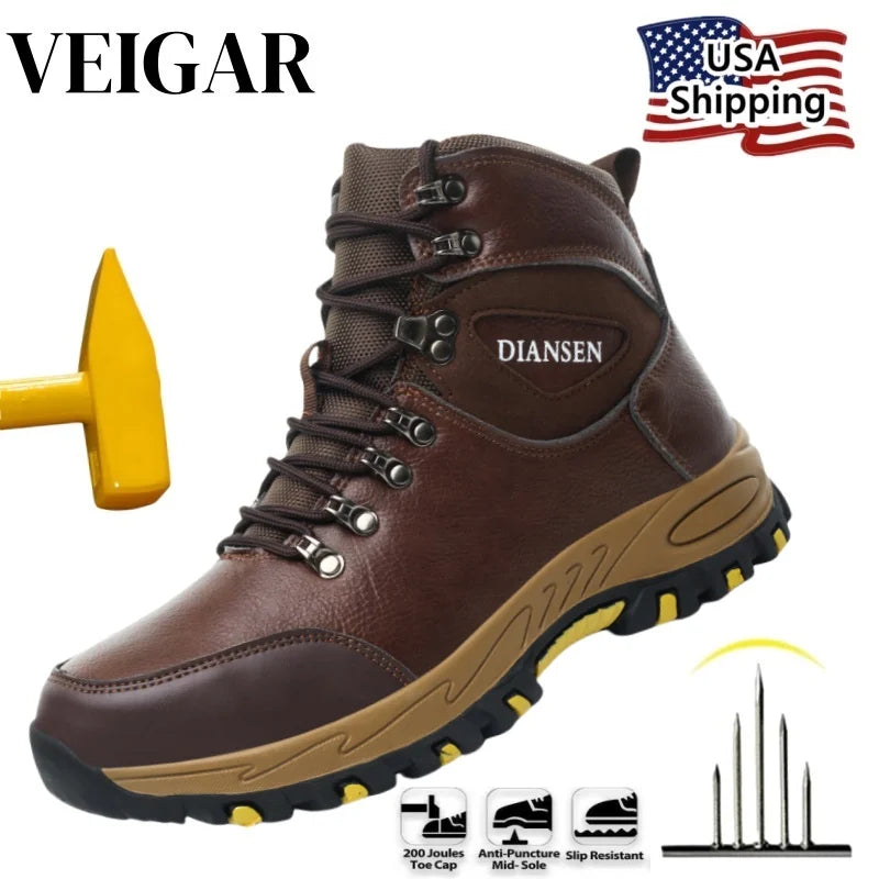 Waterproof Leather Indestructible Men Safety Boots Outdoor Military Industrial