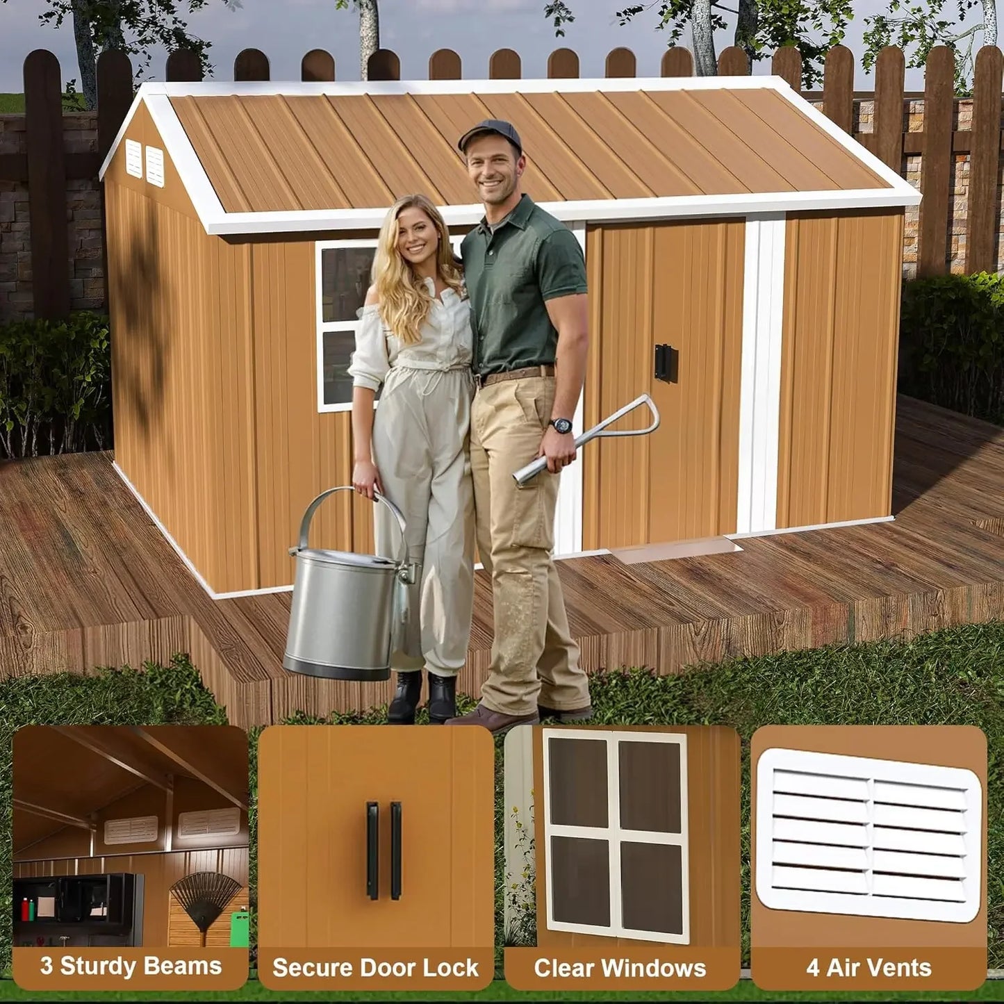 12x10 FT Metal Shed Windows, Door & Ventilation