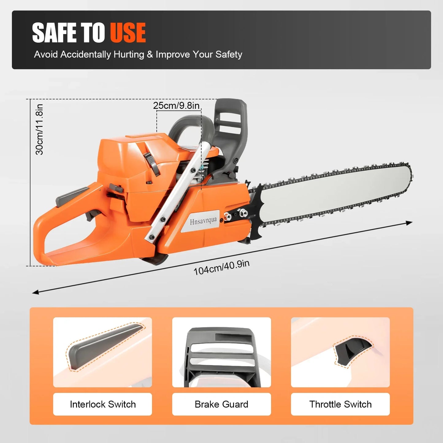 72CC 24" 2 Stroke Handheld Cordless Chain Saw, Gas Powered Chainsaw,