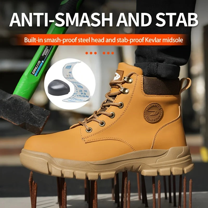 Men's Puncture-Proof Steel Toe Safety Boots Mechanics & Construction