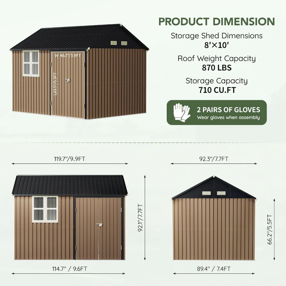 Update 8x10 FT Outdoor Metal Storage Shed
 Garden, Patio,