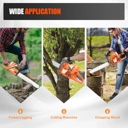 72CC 24" 2 Stroke Handheld Cordless Chain Saw, Gas Powered Chainsaw,