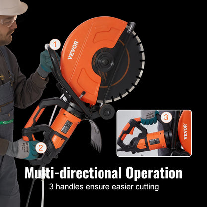 Electric Concrete Saw 15A Motor Adjustable Cutting Depth with Wet Disk Saw