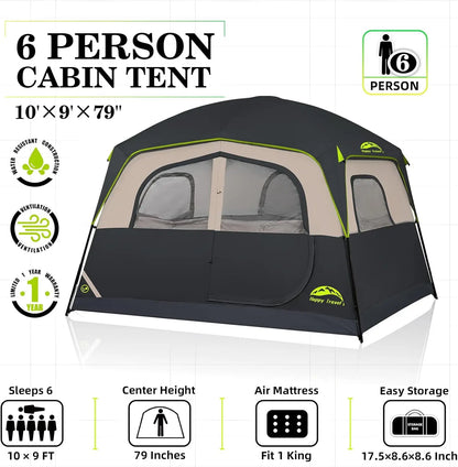 6-Person Waterproof Tent With Rainfly, Family Cabin 





 with Rainfly, Easy Setup Family Cabin Tent for Outdoor Adventures