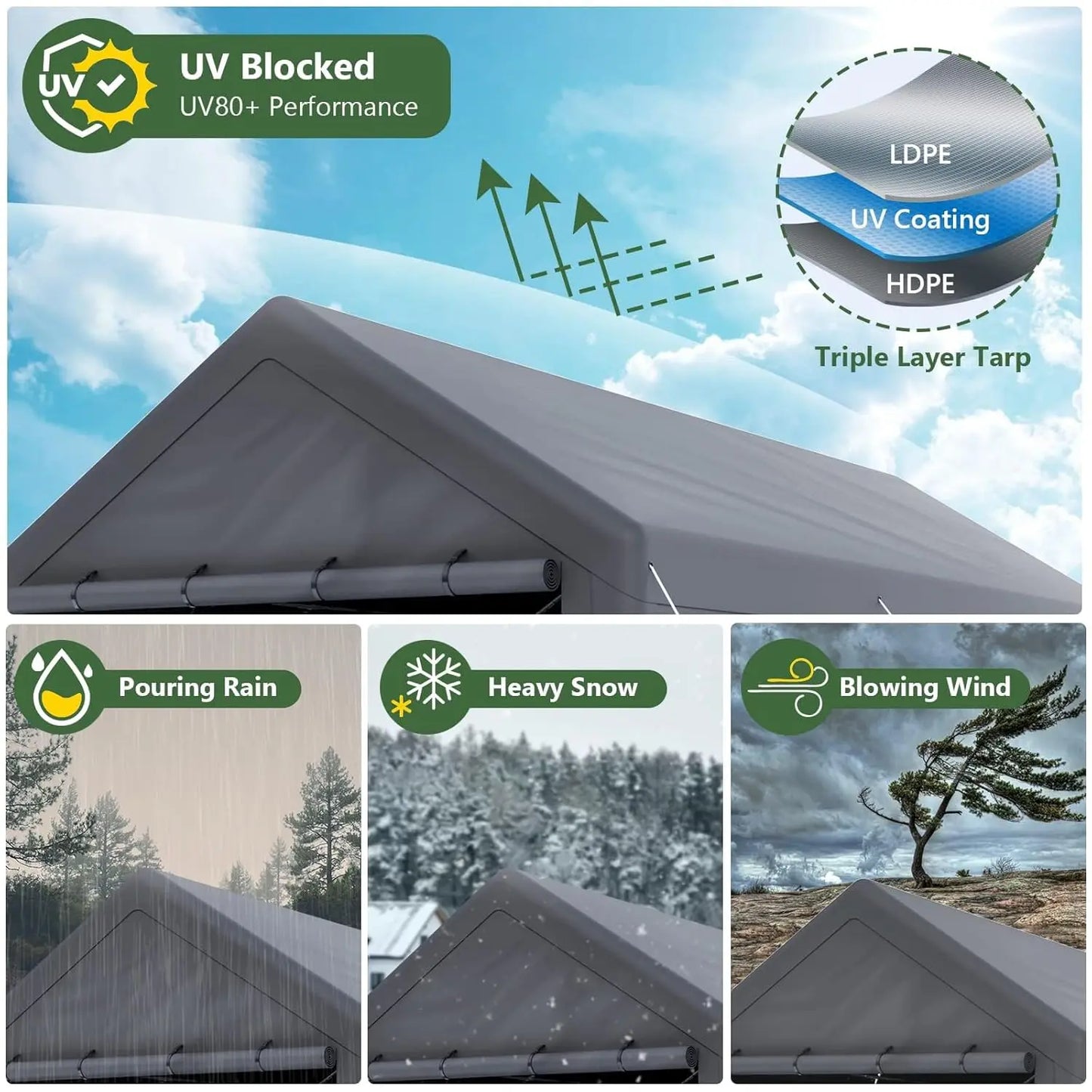 Carport 10x20 Ft Heavy Duty Canopy Steel