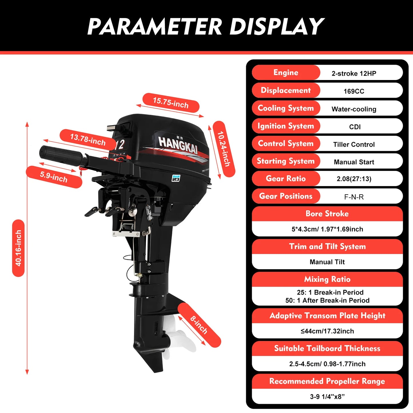 2-Stroke 12HP Outboard Motor for Fishing Boats