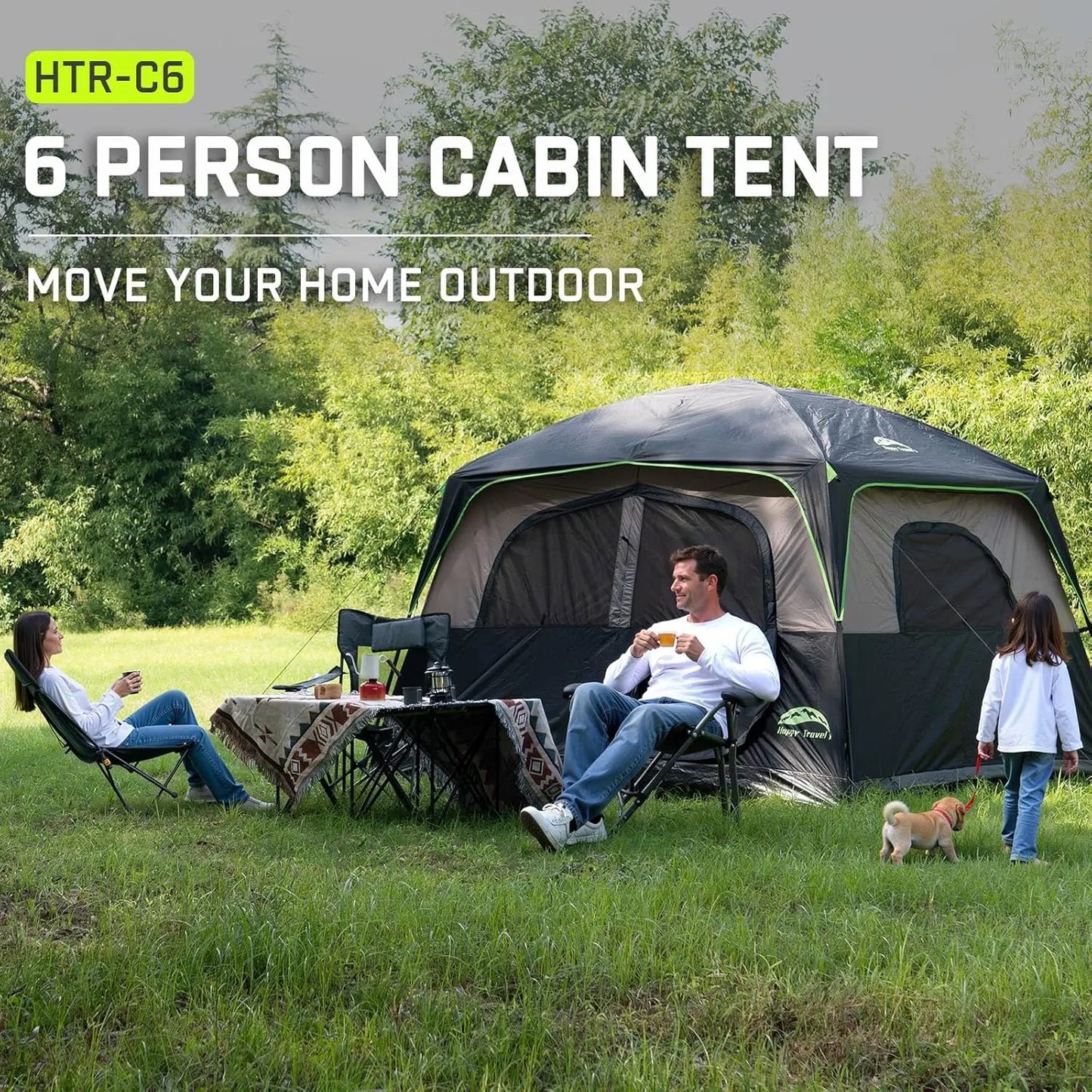 6-Person Waterproof Tent With Rainfly, Family Cabin 





 with Rainfly, Easy Setup Family Cabin Tent for Outdoor Adventures