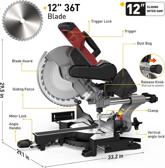 Sliding Compound Miter Saw 10/12 Inch Single/Dual-Bevel , 5000/3800RPM,