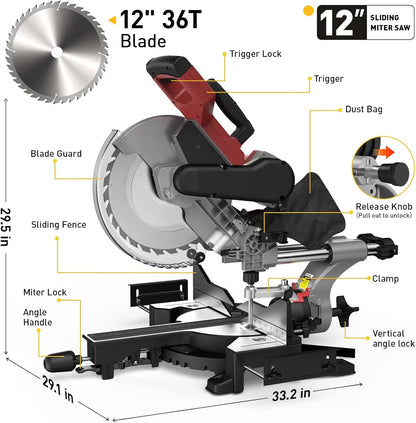 12-Inch Dual-Bevel Sliding Compound Miter Saw, 3800RPM, 0-45°, 15 Amp,