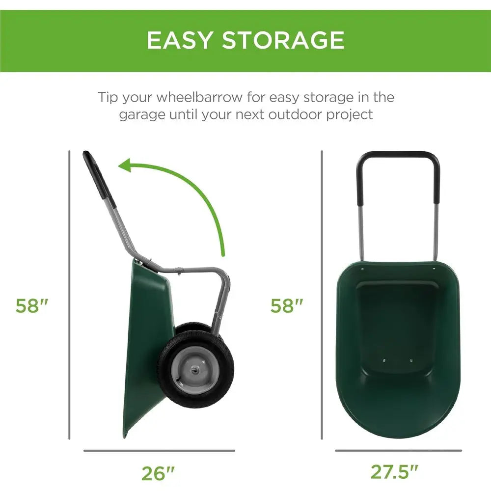Green Dual-Wheel Yard Wheelbarrow