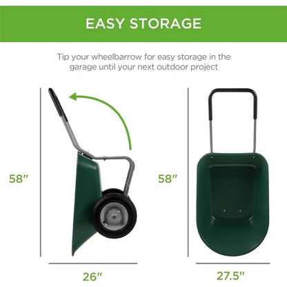 Green Dual-Wheel Yard Wheelbarrow