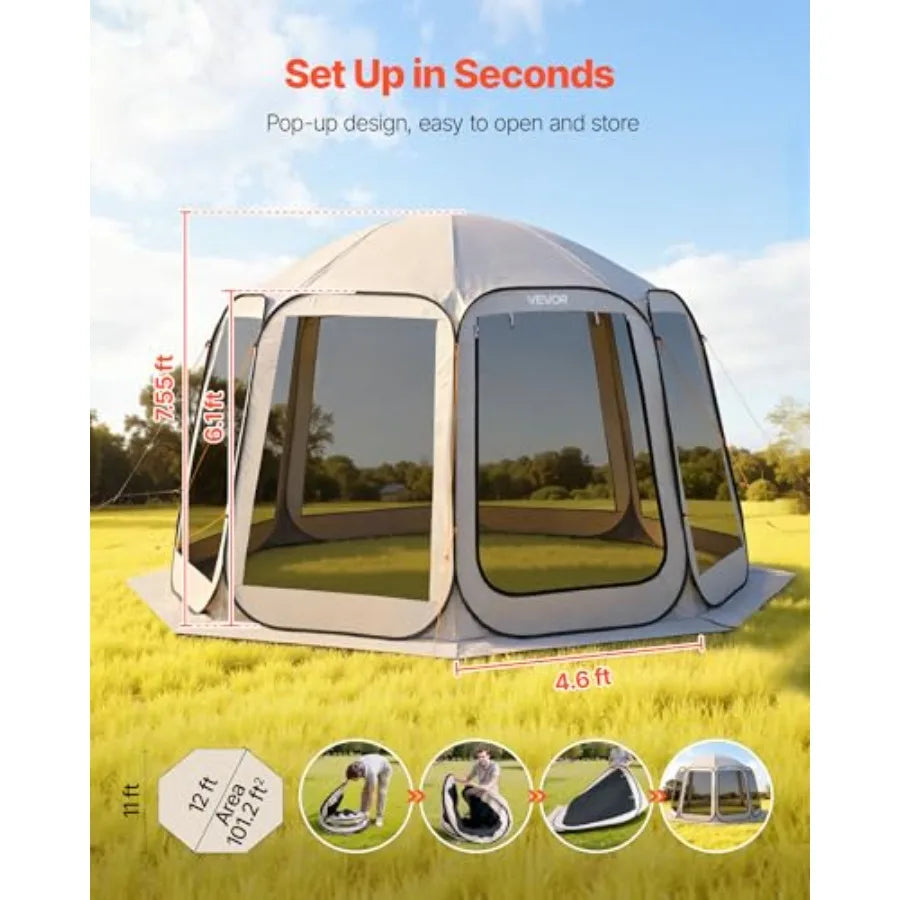 12 x 11 ft Pop up Screen House Tent 10-12 Person, Quick Set-Up





 Quick Setup