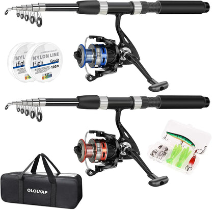 6.9ft Telescopic Fishing Rod and Reel Combo with Bag for Bass Saltwater Freshwater