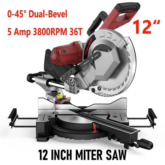 12-Inch Dual-Bevel Sliding Compound Miter Saw, 3800RPM, 0-45°, 15 Amp,