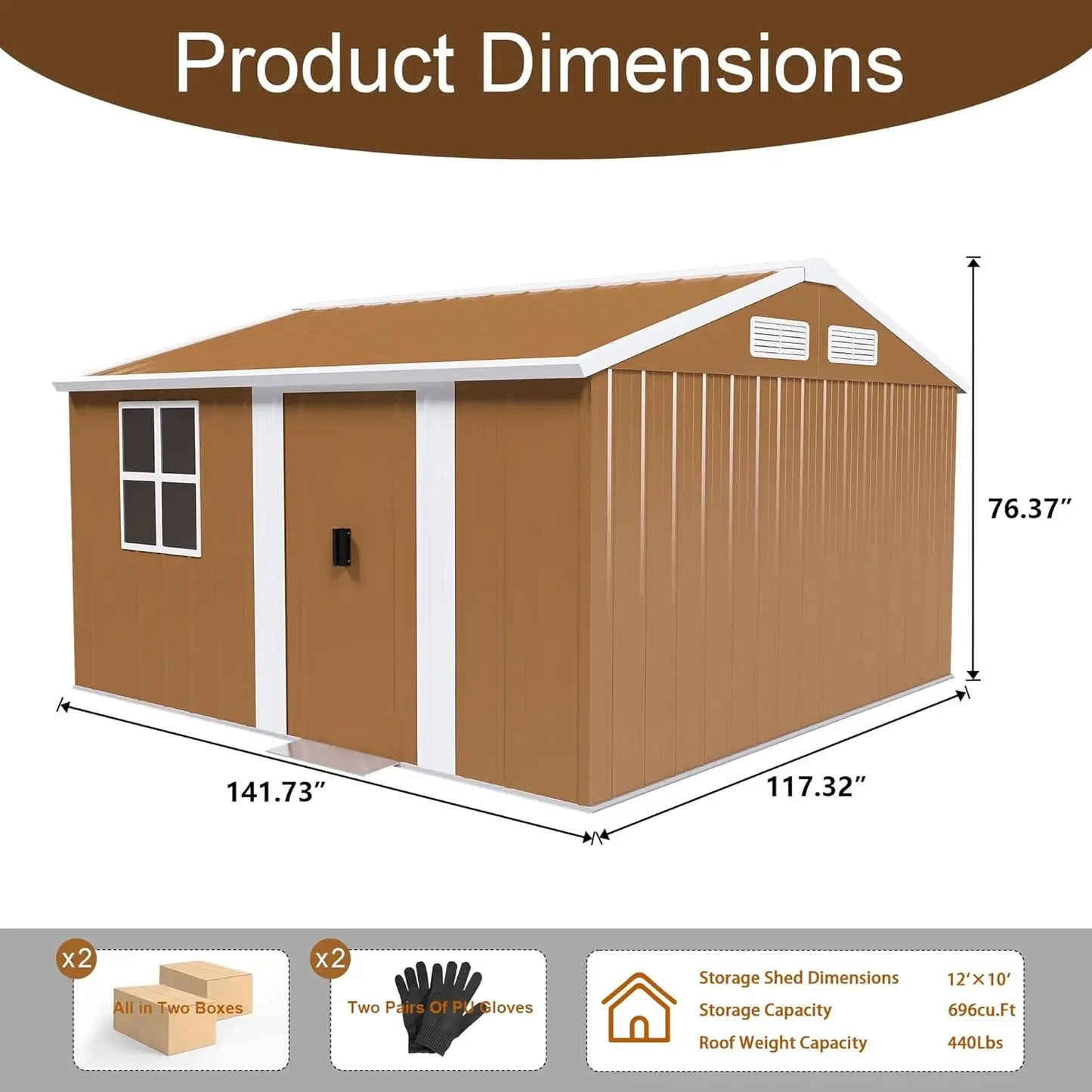 12x10 FT Metal Shed Windows, Door & Ventilation