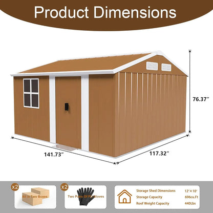 12x10 FT Metal Shed Windows, Door & Ventilation