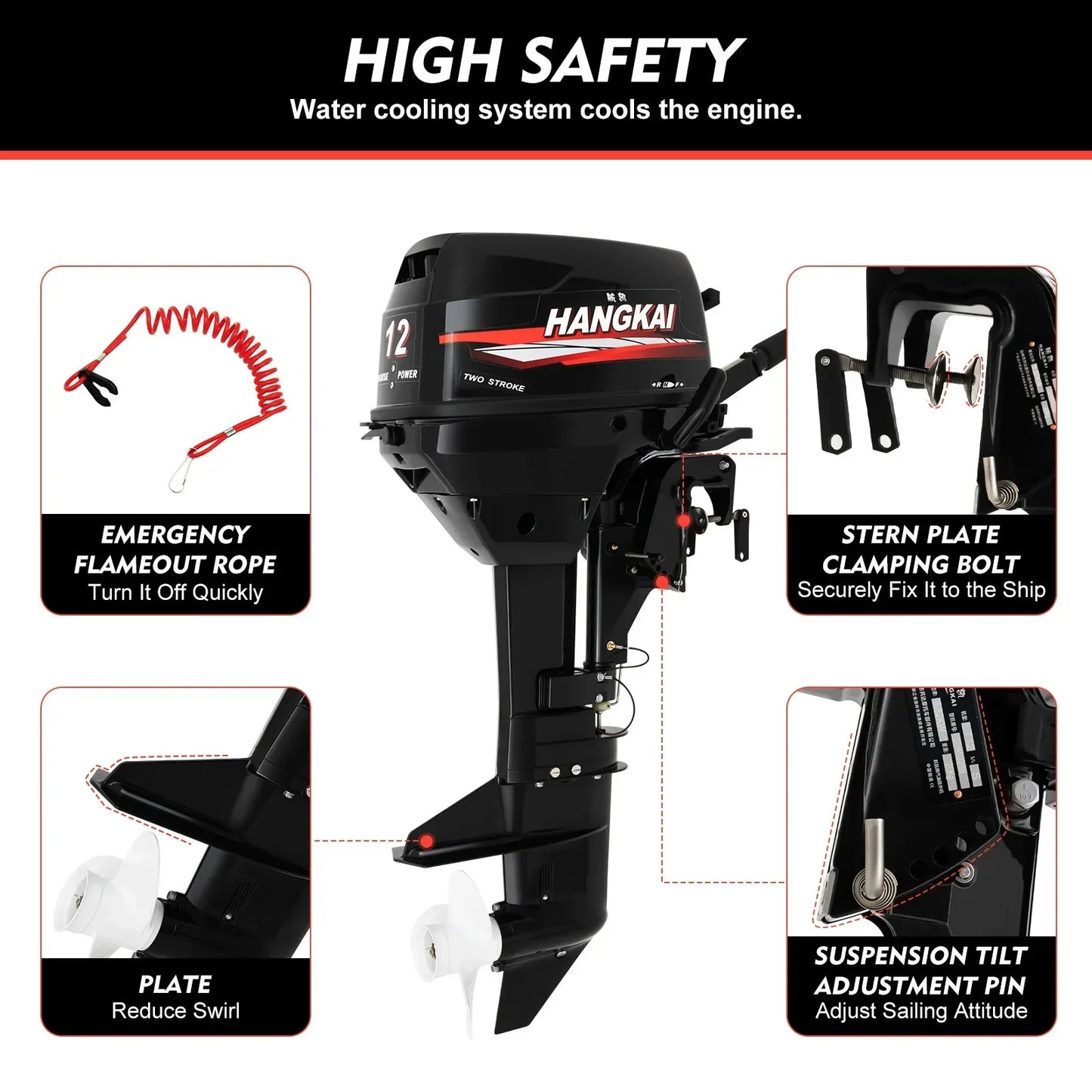 2-Stroke 12HP Outboard Motor for Fishing Boats