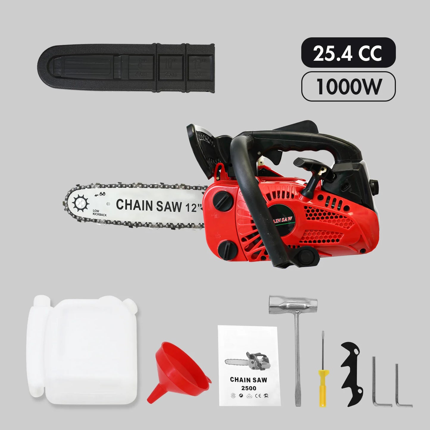 12 Inch Cordless Chainsaw Gasoline Lightweight Portable Electric 1000W 25.4 CC