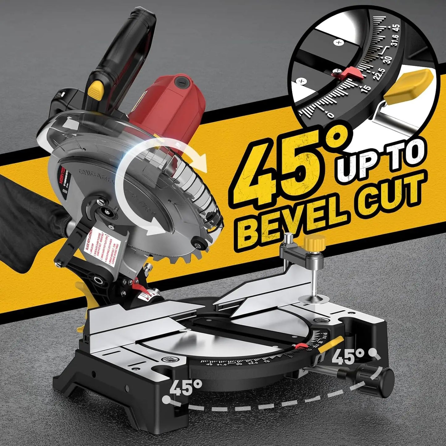 Compound Miter Saw Left Miter Single Bevel, Metal .Plastic, Wood