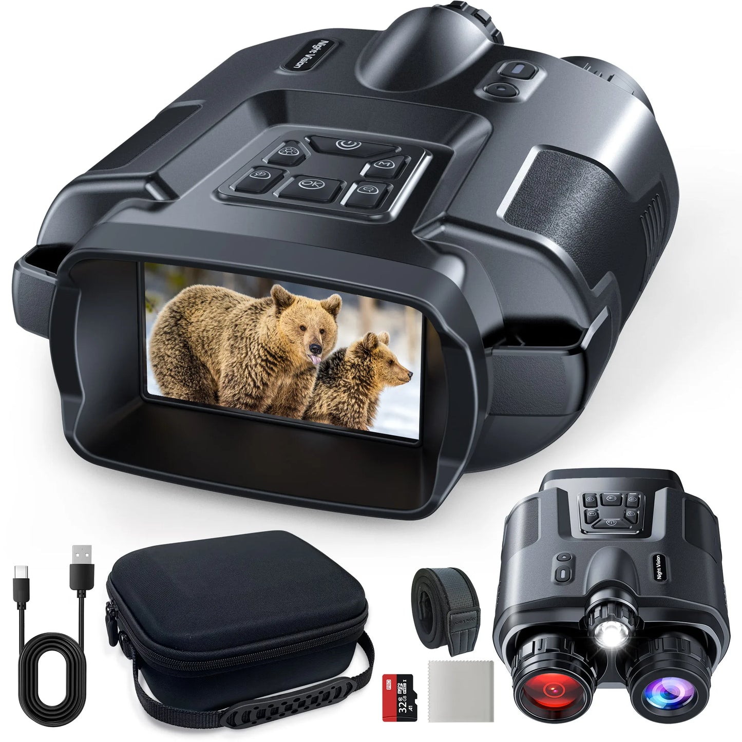 4k night vision binoculars 3in screen w/tact light