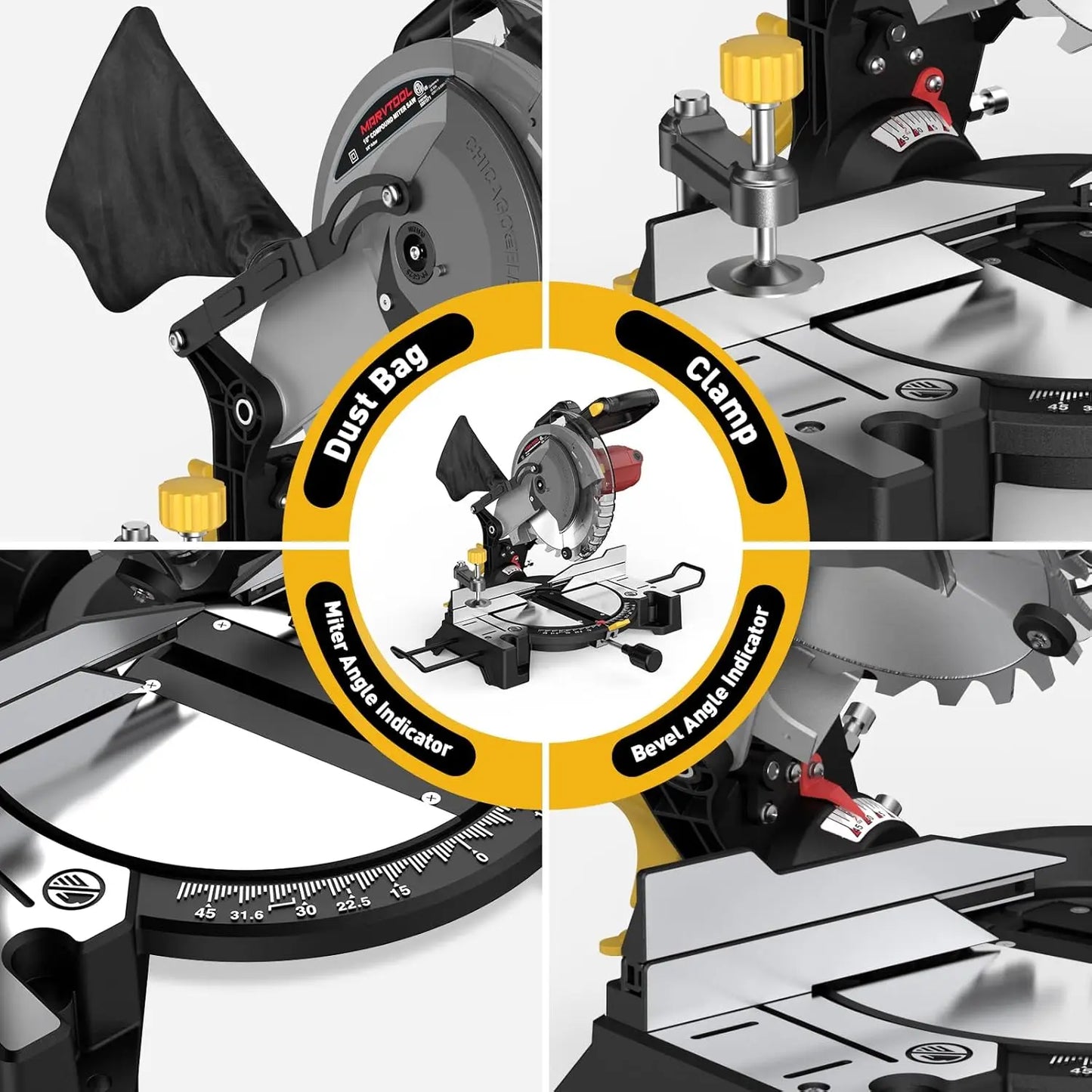 Compound Miter Saw Left Miter Single Bevel, Metal .Plastic, Wood