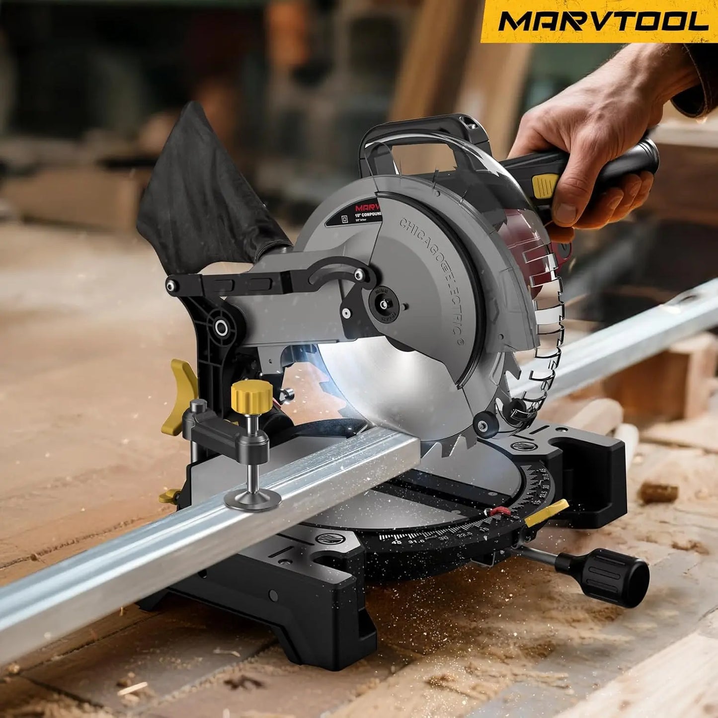 Compound Miter Saw Left Miter Single Bevel, Metal .Plastic, Wood