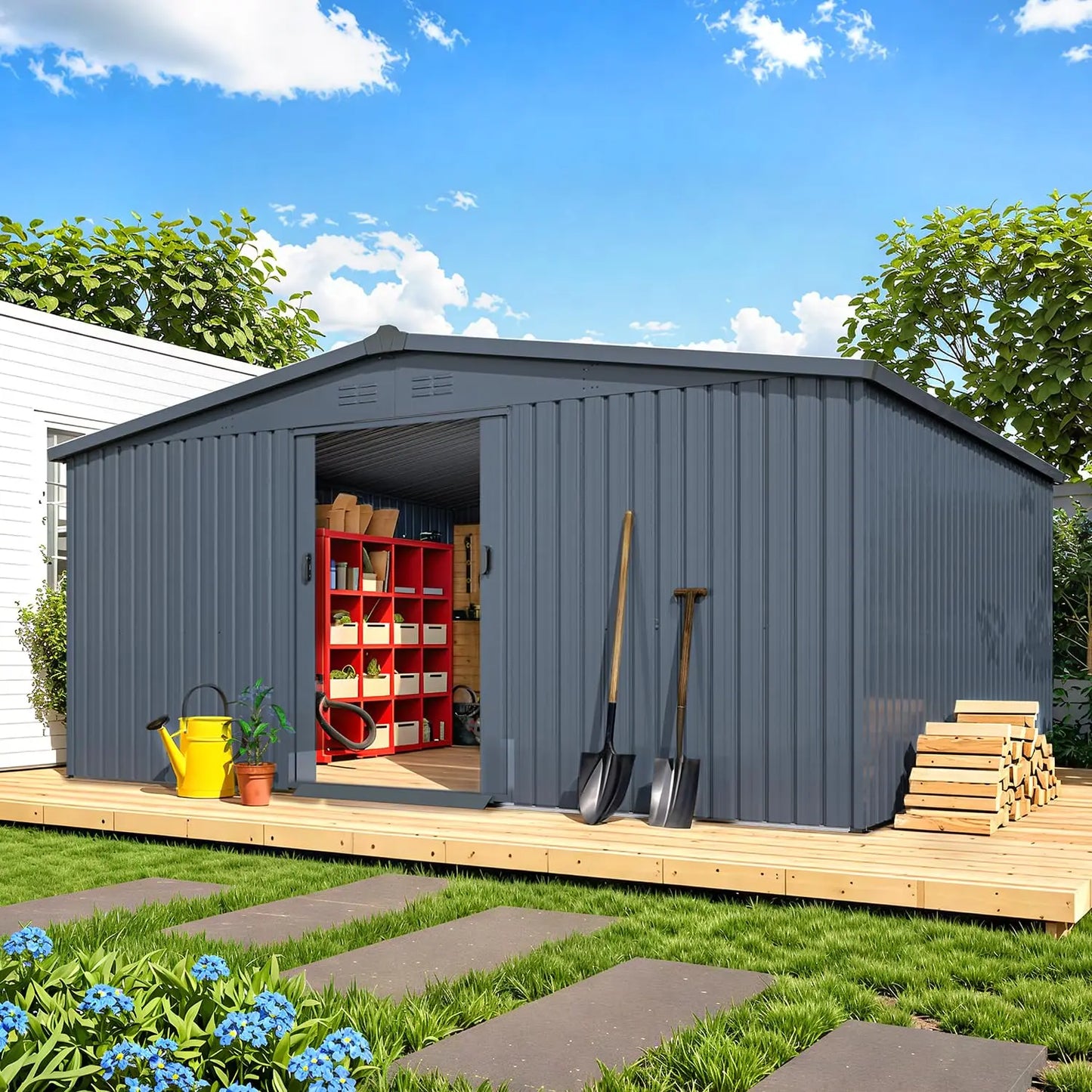 12x14 Outdoor Storage Shed Sliding Door Backyard