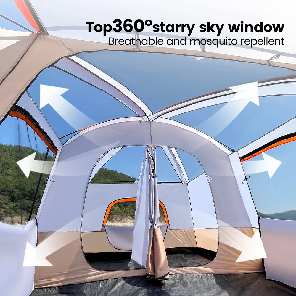 Large Family Tent 8-12 Person 
 Windproof with Sun Protection Mosquito Net,