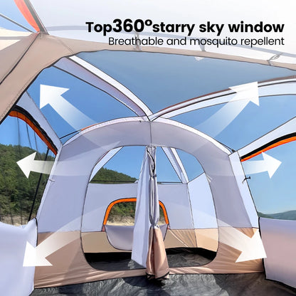 Large Family Tent 8-12 Person 
 Windproof with Sun Protection Mosquito Net,