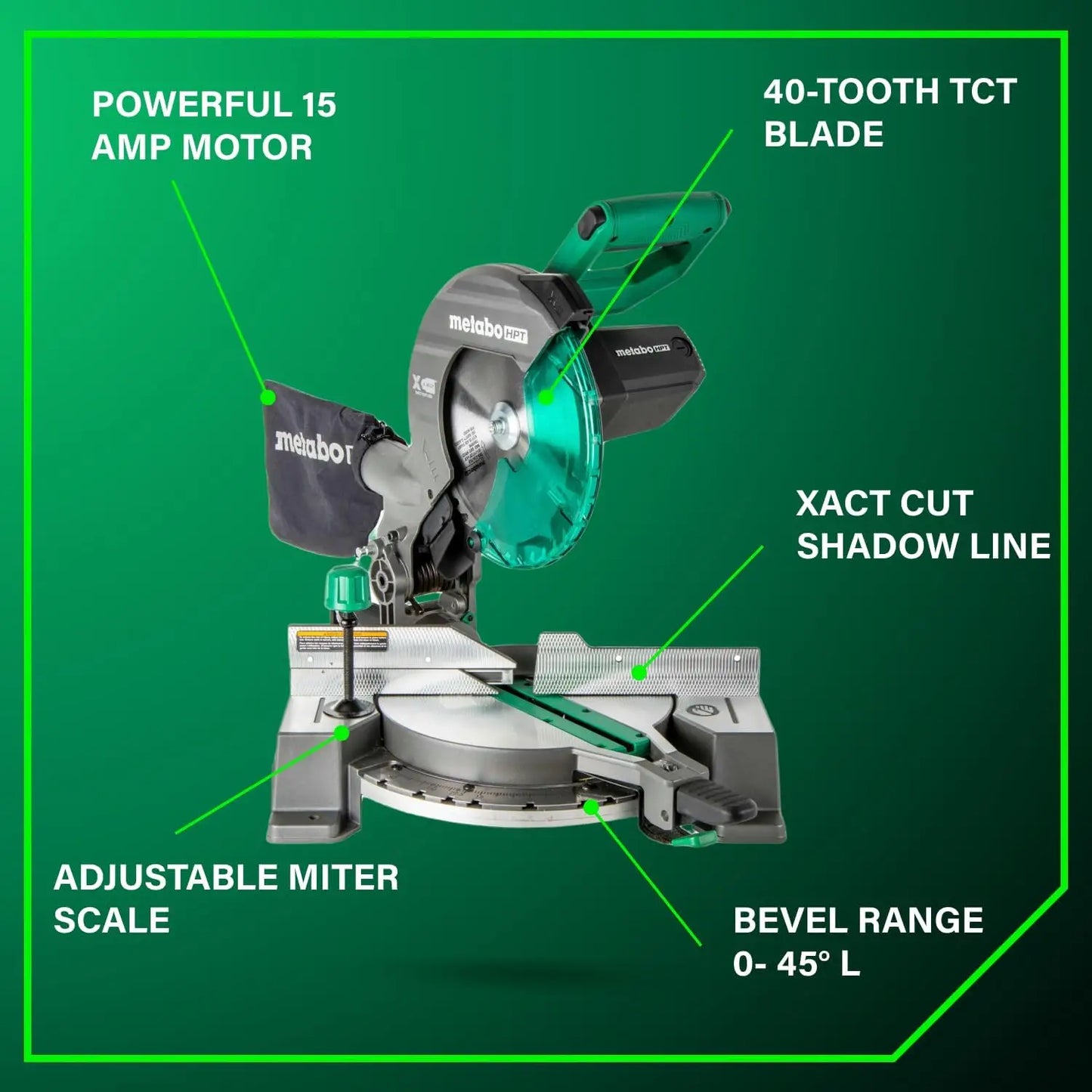 10-Inch Single Bevel Compound Miter Saw, 5000 RPM, Lightweight