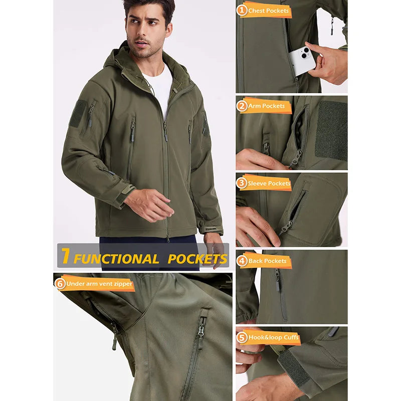 Men's Waterproof Tactical 
 Winter Warm Fleece 
Fishing Hiking Jacket