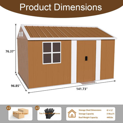 12x10 FT Metal Shed Windows, Door & Ventilation