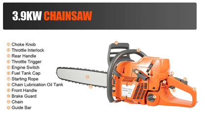 72CC 24" 2 Stroke Handheld Cordless Chain Saw, Gas Powered Chainsaw,