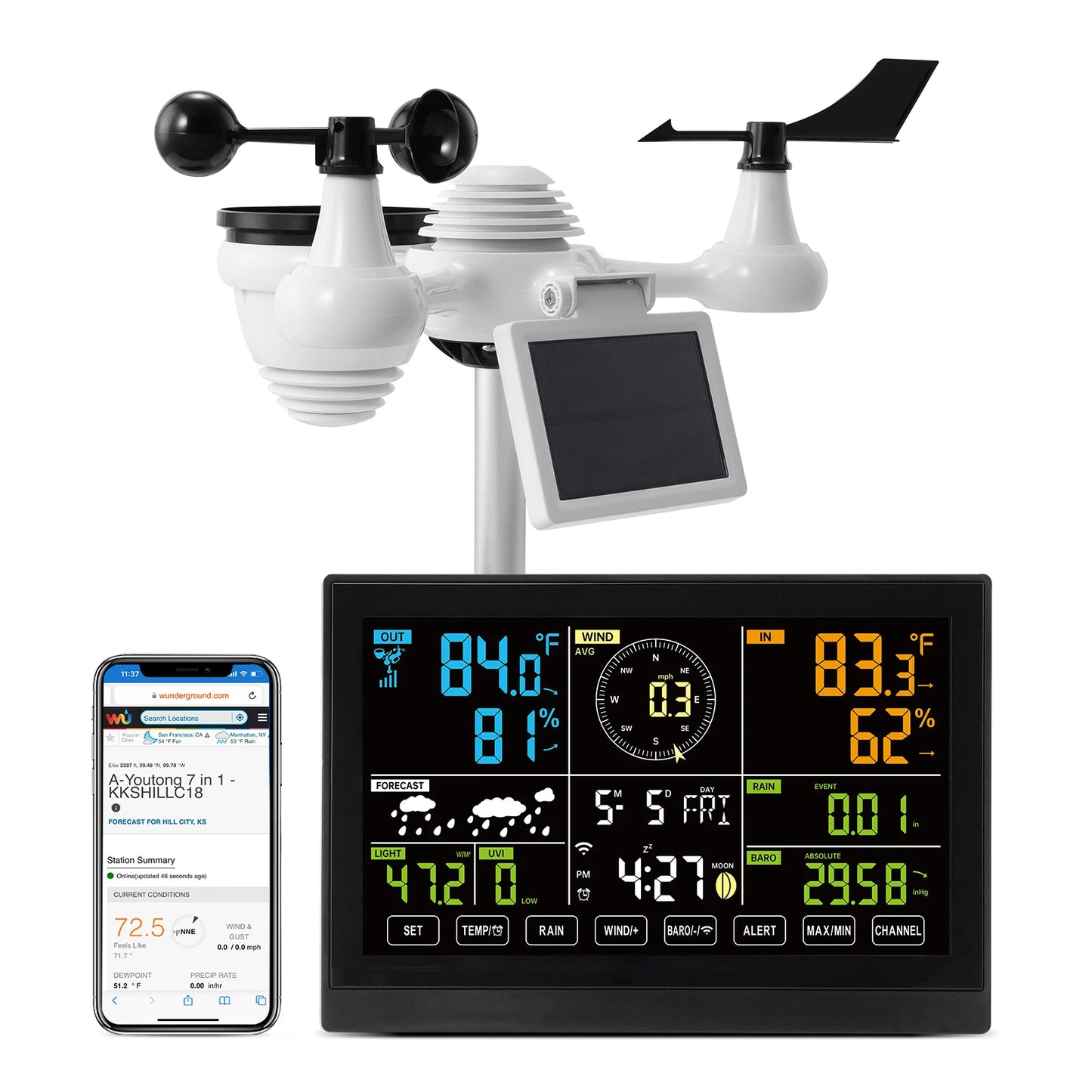 7-in-1 Wi-Fi Weather Station Color Display
